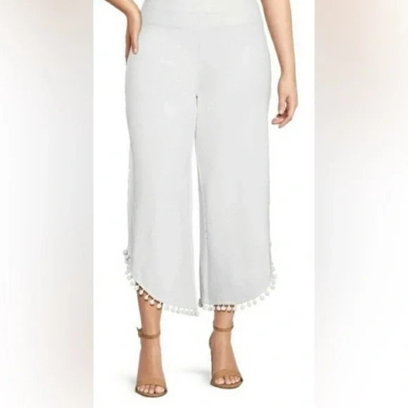 Slim Factor by Investments Stretch Crop Pants Size Medium with Pom Pom Hems - Picture 3 of 7